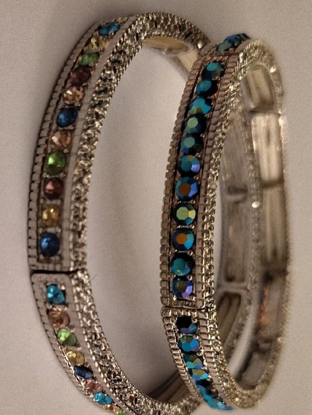 JTV Silver-Tone Multicolored Crystal Stretch Bracelet Set